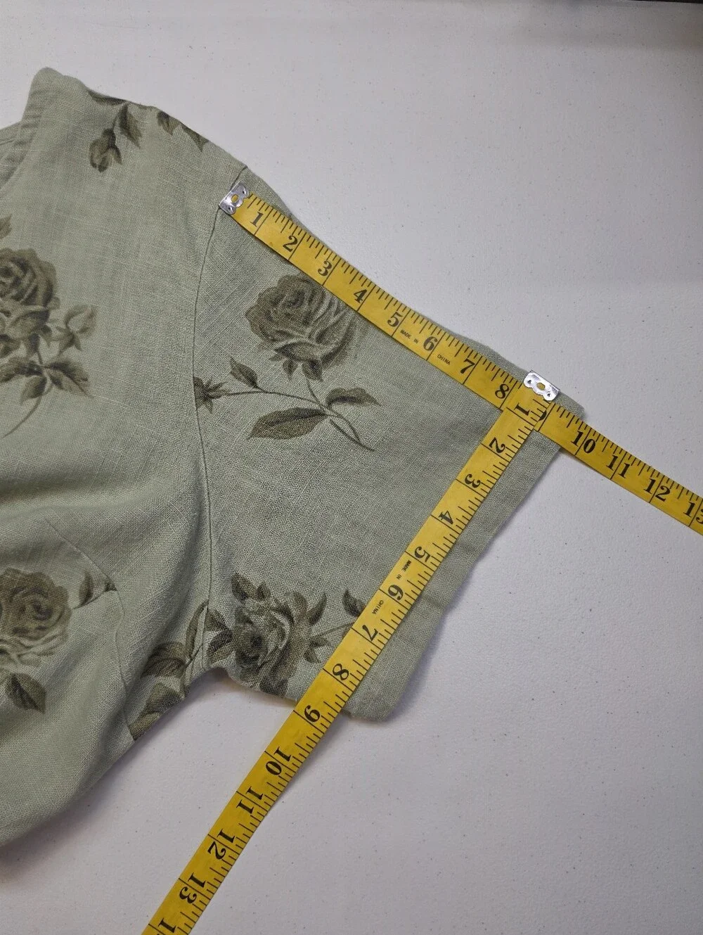 Vintage Linen Short Sleeve Dress in Floral Sage Green Women's Plus Size 3XP